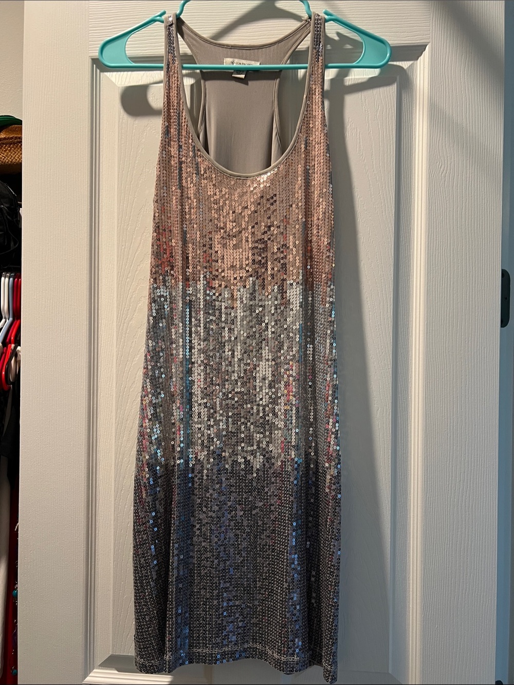 Boston Proper Rose Gold to Silver Sequin Midi Dress